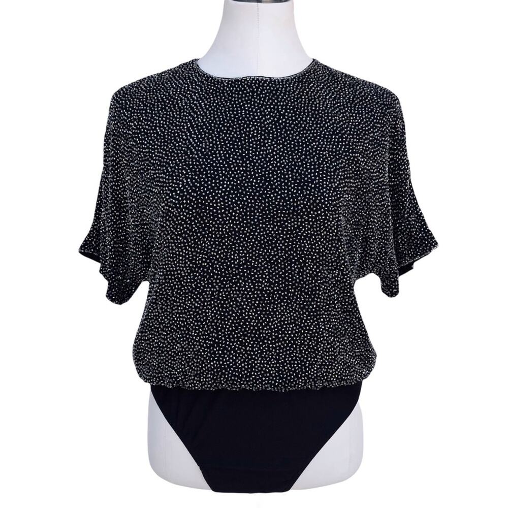 Vintage Oleg Cassini Black Tie Beaded Bodysuit size Large